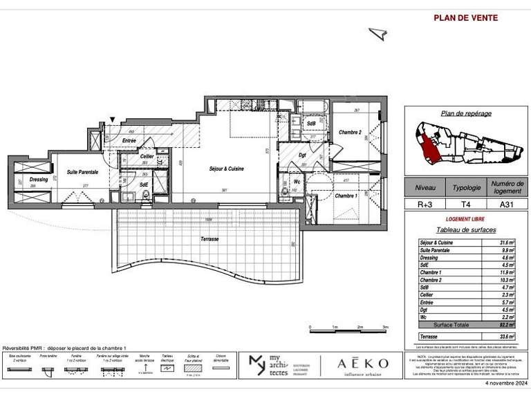 Appartement Lattes - 3 chambres - 92m²