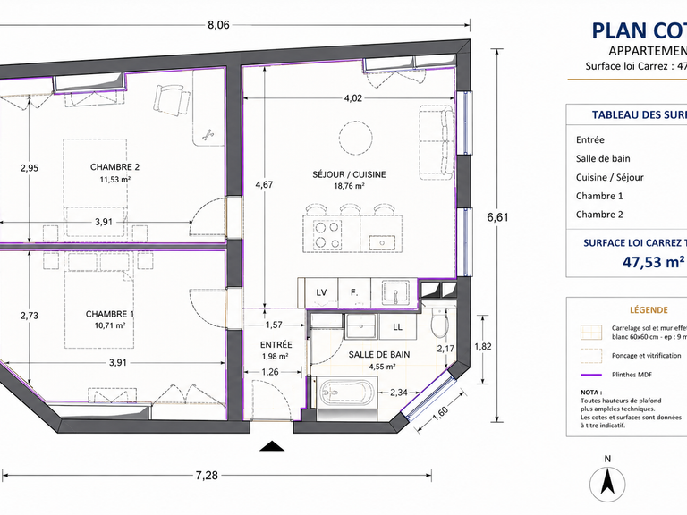 Appartement Paris 4e - 2 chambres - 48m²