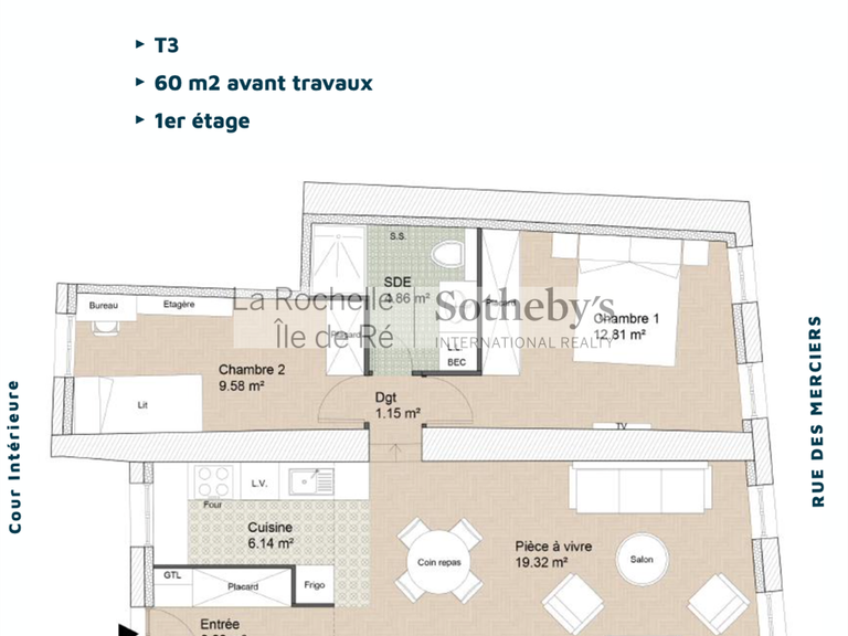 Appartement La Rochelle - 2 chambres - 60m²