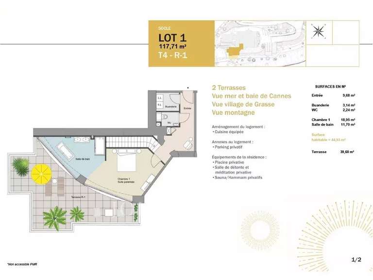Appartement Grasse - 3 chambres - 118m²