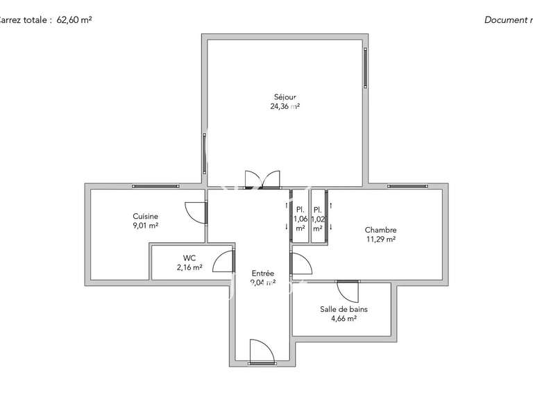 Appartement Paris 3e - 1 chambre - 63m²