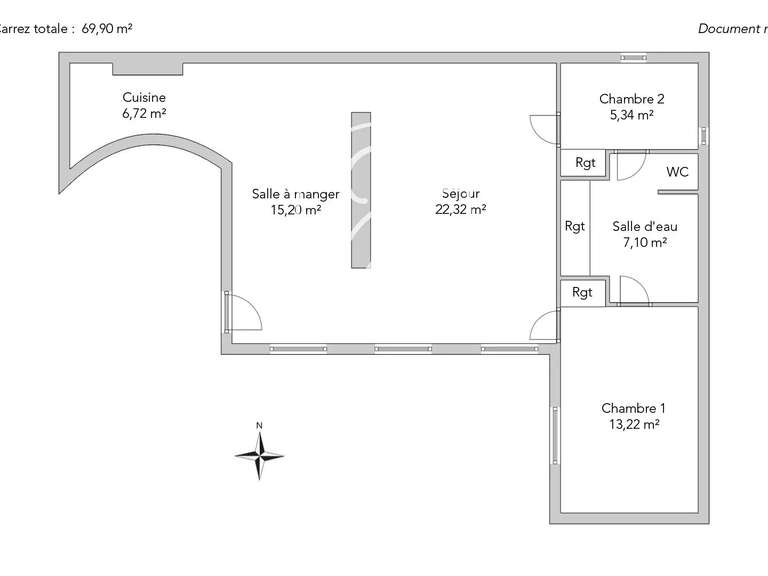 Appartement Paris 3e - 2 chambres - 70m²