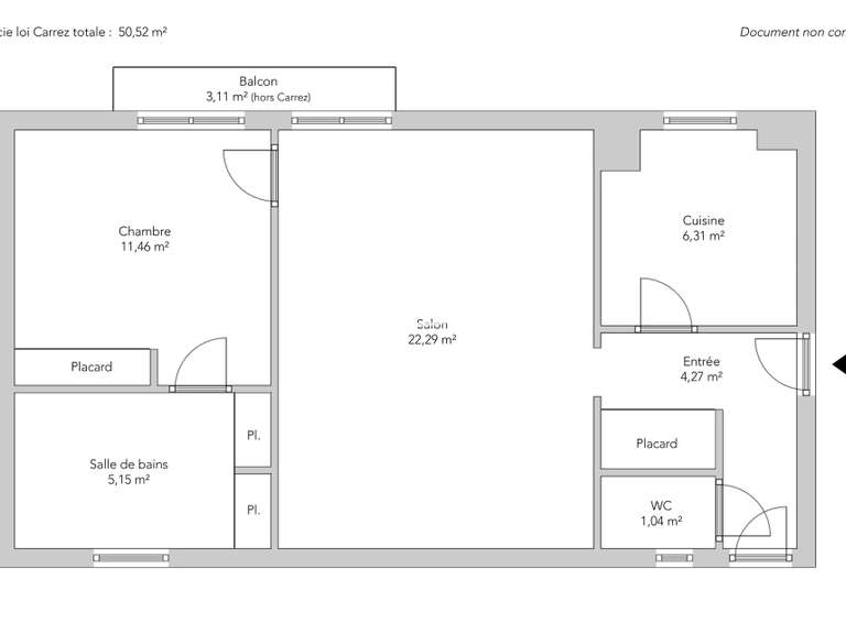 Appartement Paris 16e - 1 chambre - 51m²