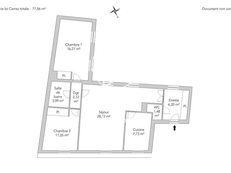 Appartement Paris 3e - 2 chambres - 76m²