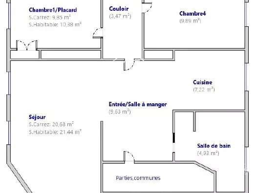 Appartement Paris 8e - 4 chambres - 91m²
