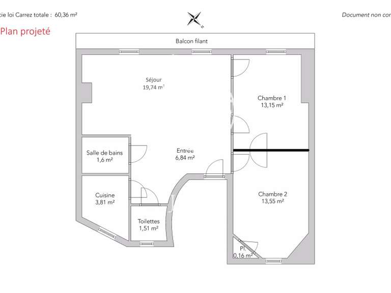 Appartement Paris 17e - 2 chambres - 60m²