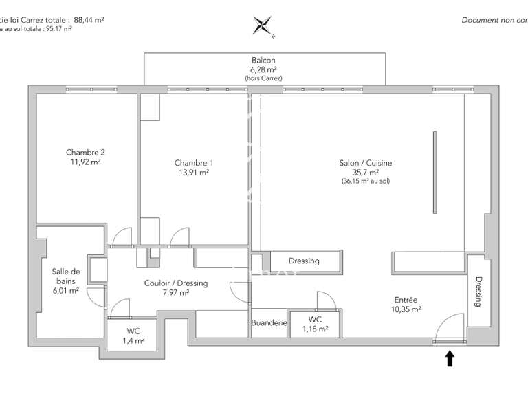 Appartement Paris 16e - 2 chambres - 88m²