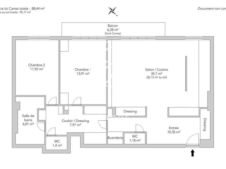 Appartement Paris 16e - 2 chambres - 88m²