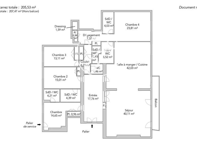 Appartement Paris 16e - 5 chambres - 206m²