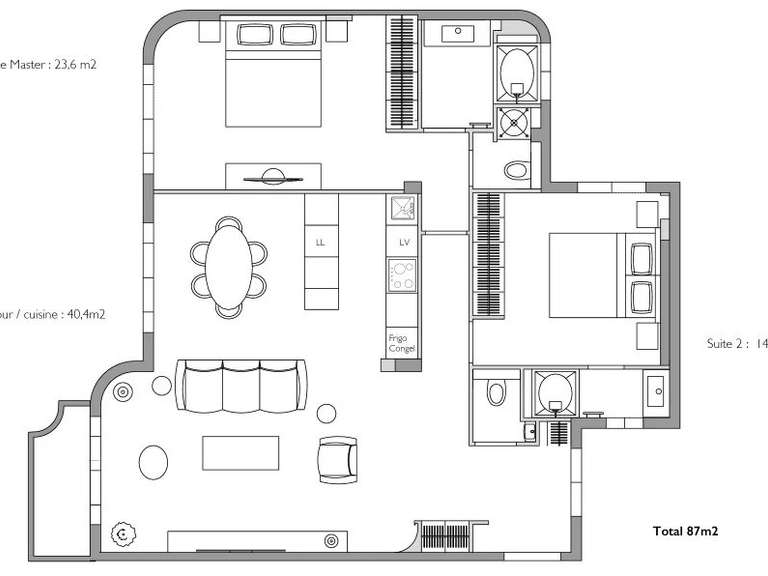 Appartement Nice - 2 chambres - 87m²