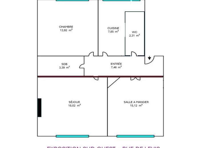Appartement Paris 17e - 2 chambres - 68m²