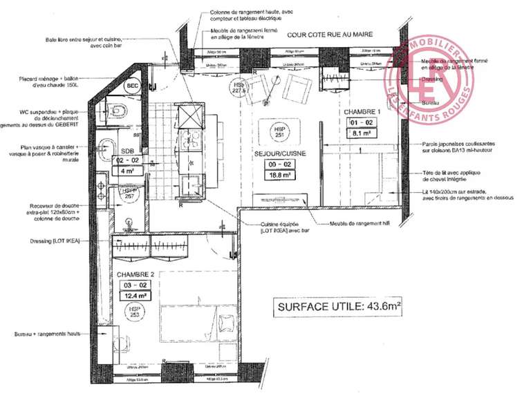 Appartement Paris 3e - 1 chambre - 43m²