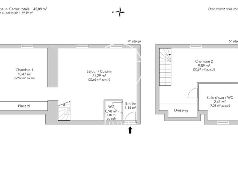 Appartement Paris 4e - 2 chambres - 53m²