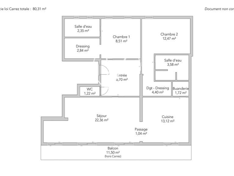Appartement Paris 16e - 2 chambres - 80m²