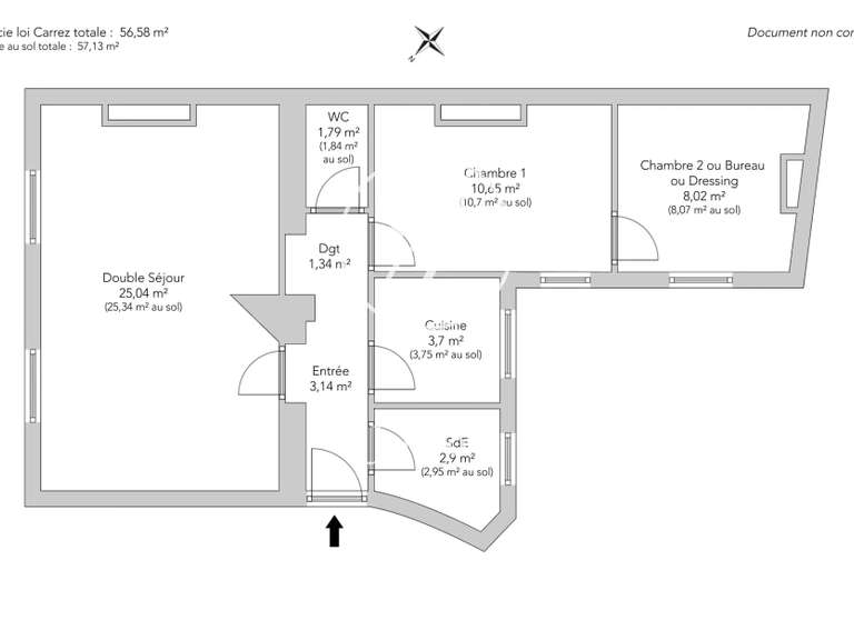 Appartement Paris 7e - 2 chambres - 57m²