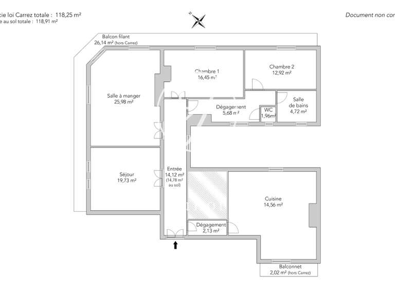 Appartement Paris 8e - 2 chambres - 118m²