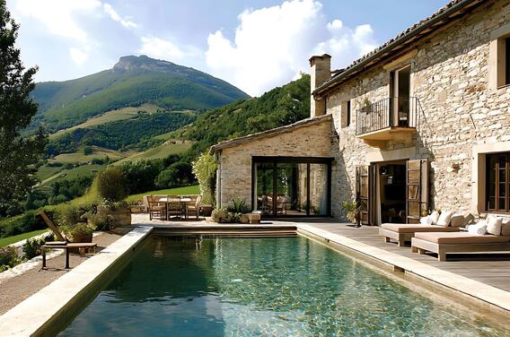 Demeures vieilles pierres de luxe avec piscine et vue panoramique