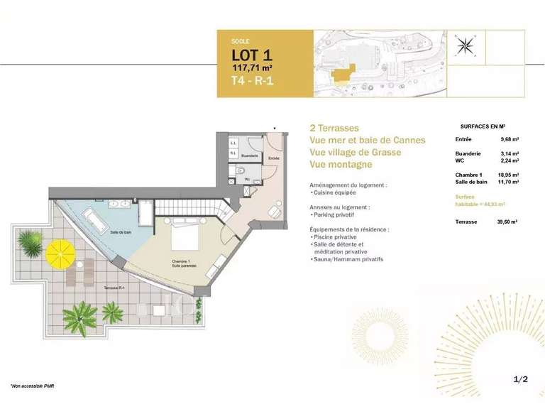 Apartment with Sea view Grasse - 3 bedrooms - 117m²