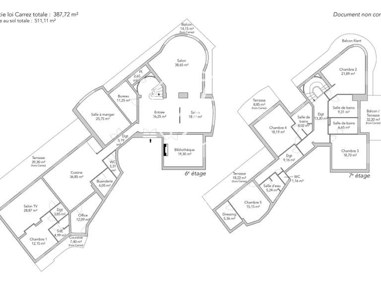Appartement Paris 16e - 5 chambres - 511m²
