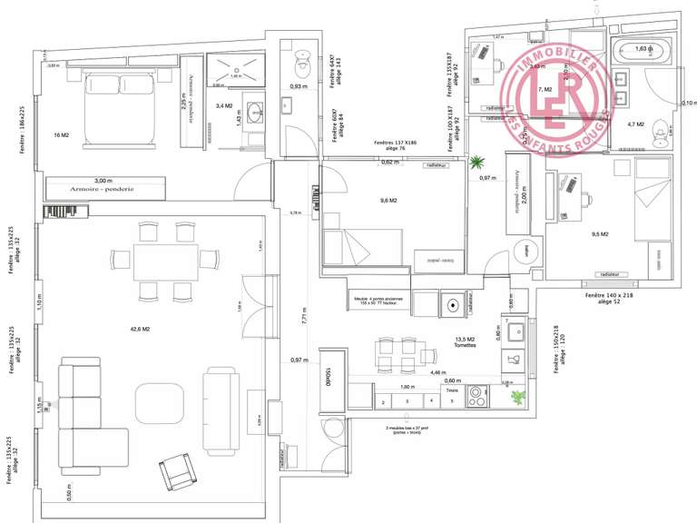 Appartement Paris 3e - 4 chambres - 137m²