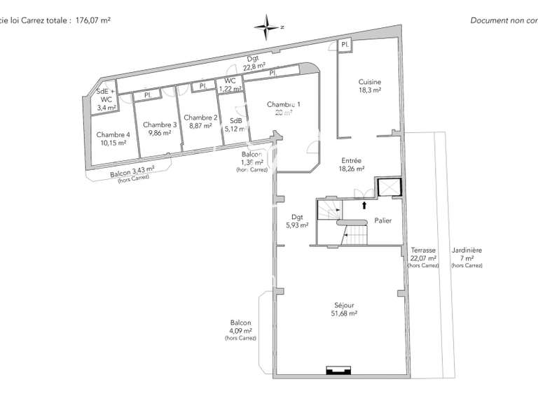 Appartement Paris 17e - 4 chambres - 176m²
