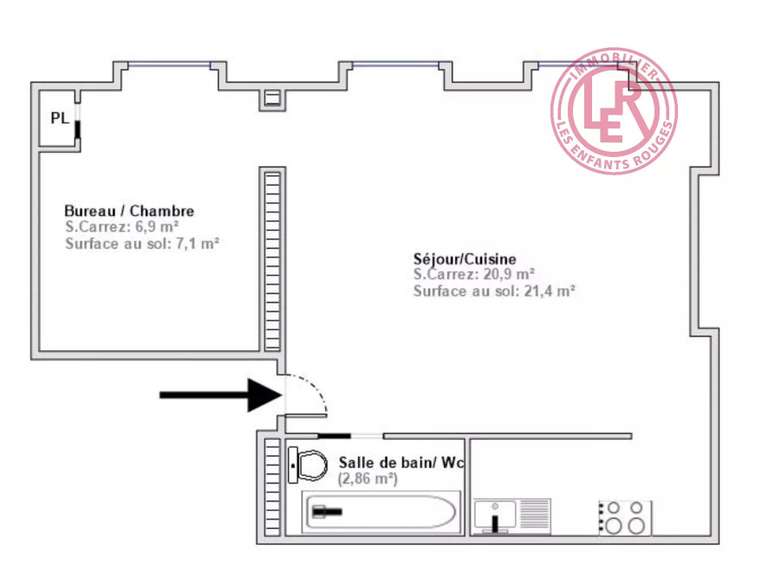 Appartement Paris 3e - 1 chambre - 31m²