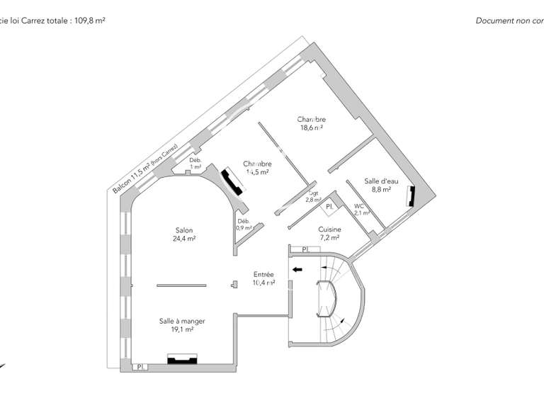 Appartement Paris 1er - 2 chambres - 109m²