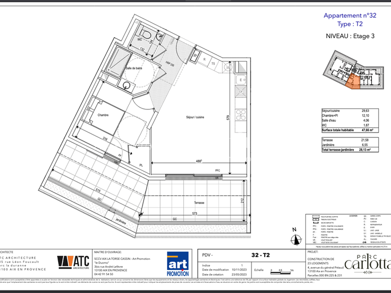 Appartement Aix-en-Provence - 1 chambre - 48m²
