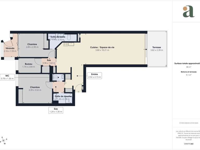 Appartement avec Vue sur mer Juan-les-pins - 2 chambres - 84m²