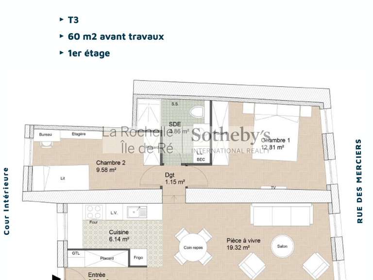 Appartement La Rochelle - 2 chambres - 60m²