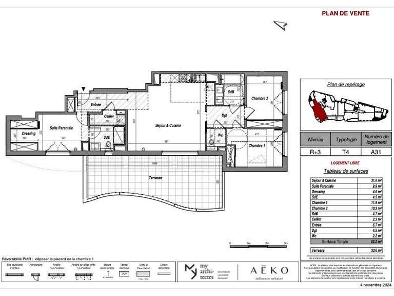 Appartement Lattes - 3 chambres - 92m²
