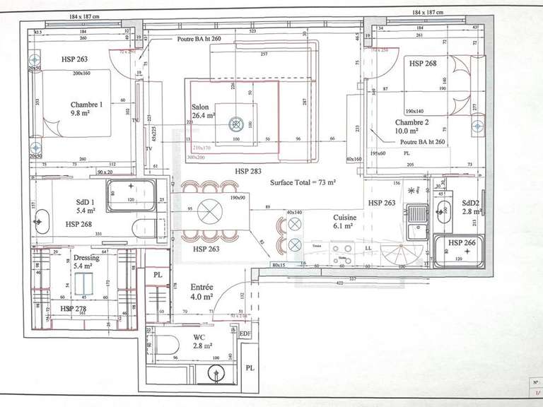 Appartement Levallois-Perret - 2 chambres - 73m²