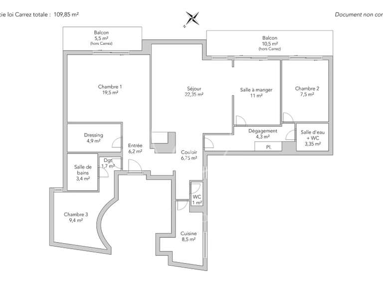 Appartement Neuilly-sur-Seine - 3 chambres - 109m²