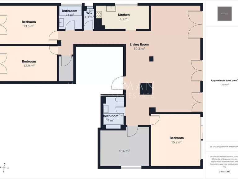 Appartement Nice - 4 chambres - 119m²