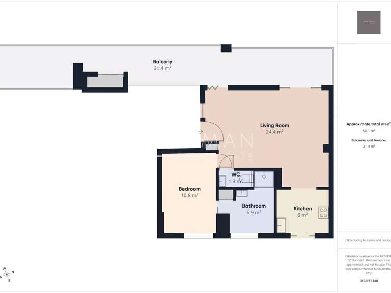 Appartement Nice - 1 chambre - 50m²