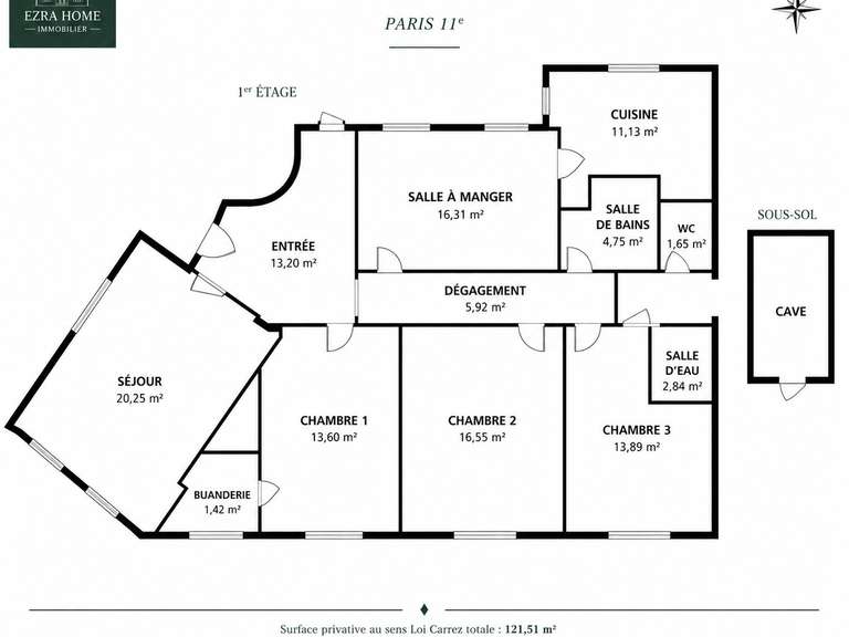 Appartement Paris 11e - 3 chambres - 121m²