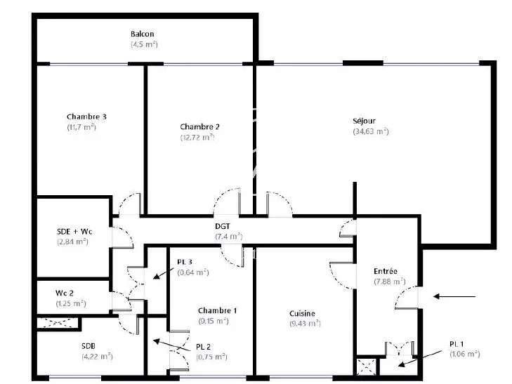 Appartement Paris 15e - 3 chambres - 103m²