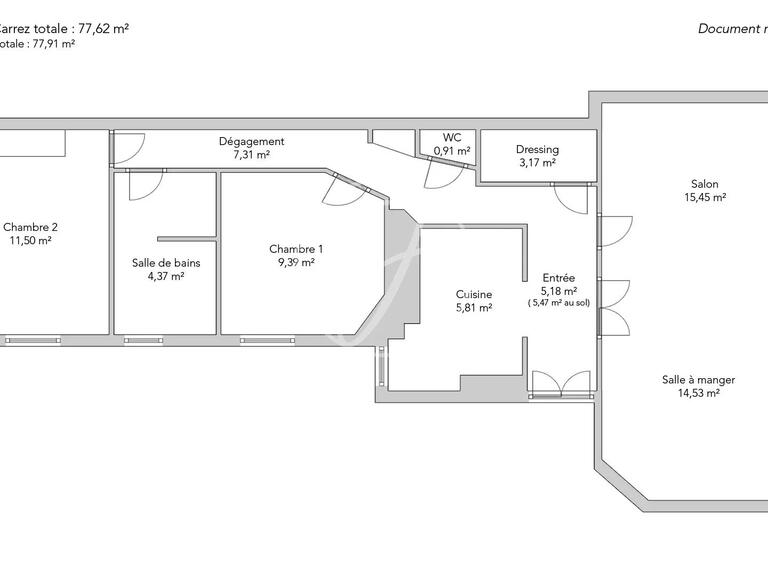 Appartement Paris 16e - 2 chambres - 77m²
