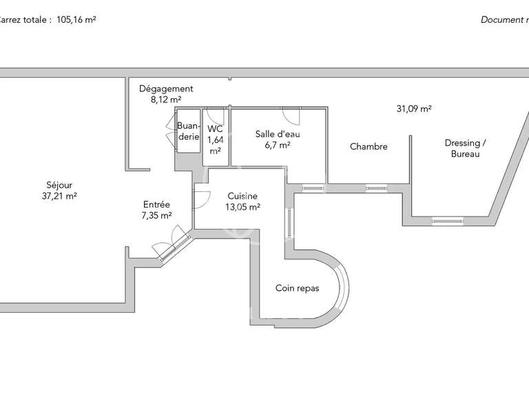 Appartement Paris 16e - 1 chambre - 105m²