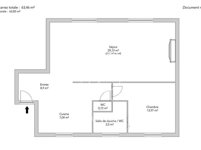 Appartement Paris 16e - 1 chambre - 63m²