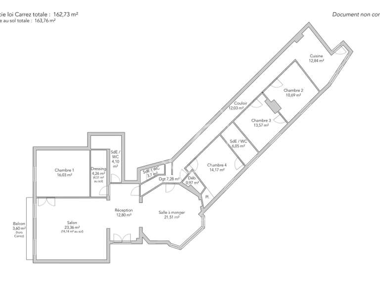 Appartement Paris 16e - 4 chambres - 163m²