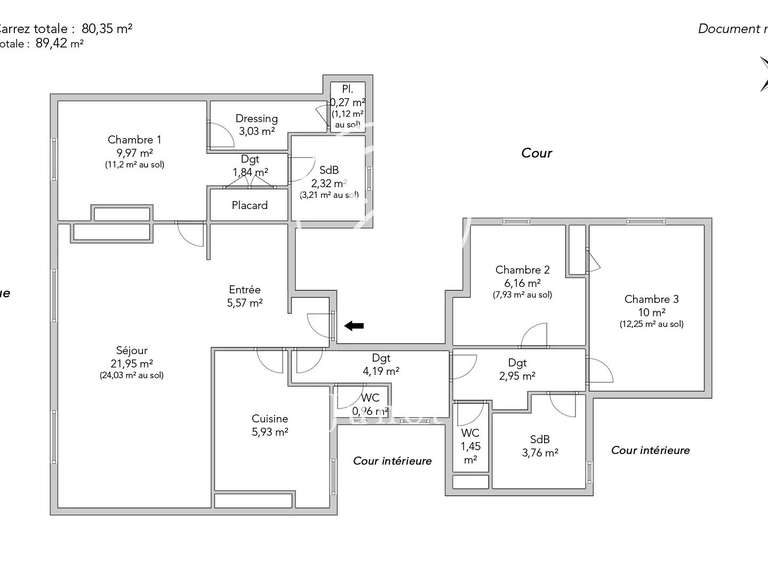 Appartement Paris 16e - 3 chambres - 89m²