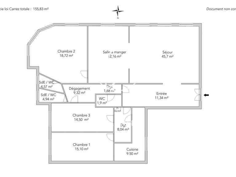 Appartement Paris 16e - 3 chambres - 155m²
