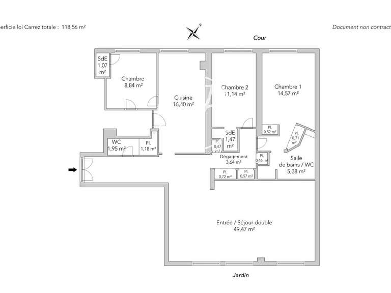 Appartement Paris 16e - 3 chambres - 118m²