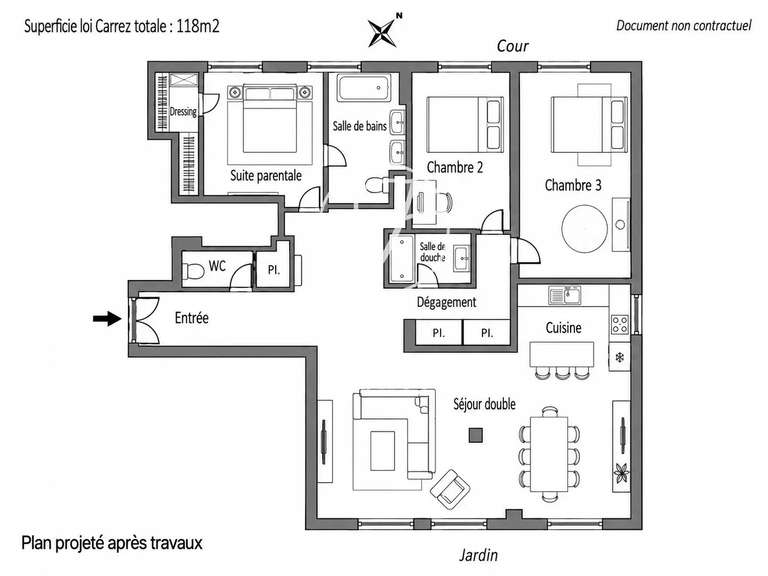 Appartement Paris 16e - 3 chambres - 118m²
