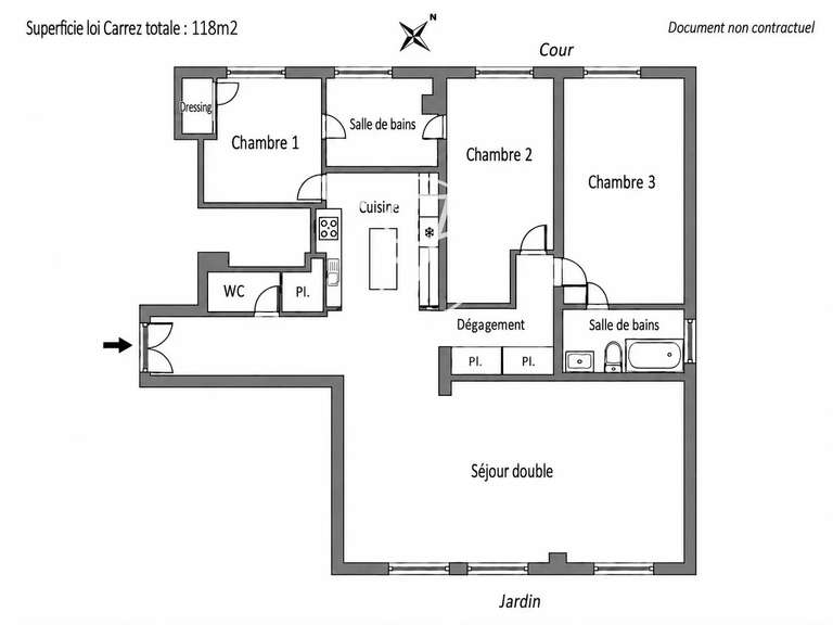 Appartement Paris 16e - 3 chambres - 118m²