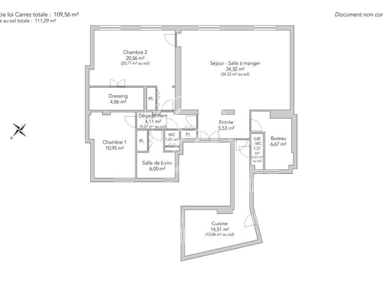 Appartement Paris 17e - 2 chambres - 111m²