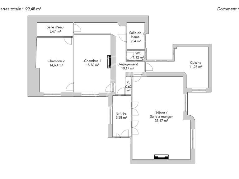 Appartement Paris 17e - 2 chambres - 99m²