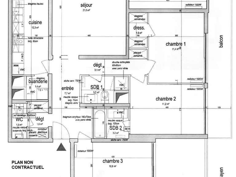 Appartement Paris 17e - 3 chambres - 113m²