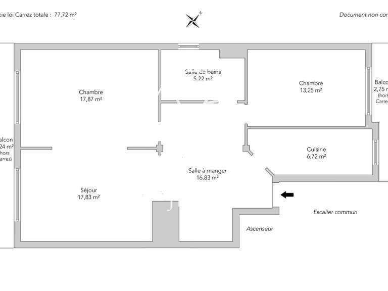 Appartement Paris 17e - 2 chambres - 77m²